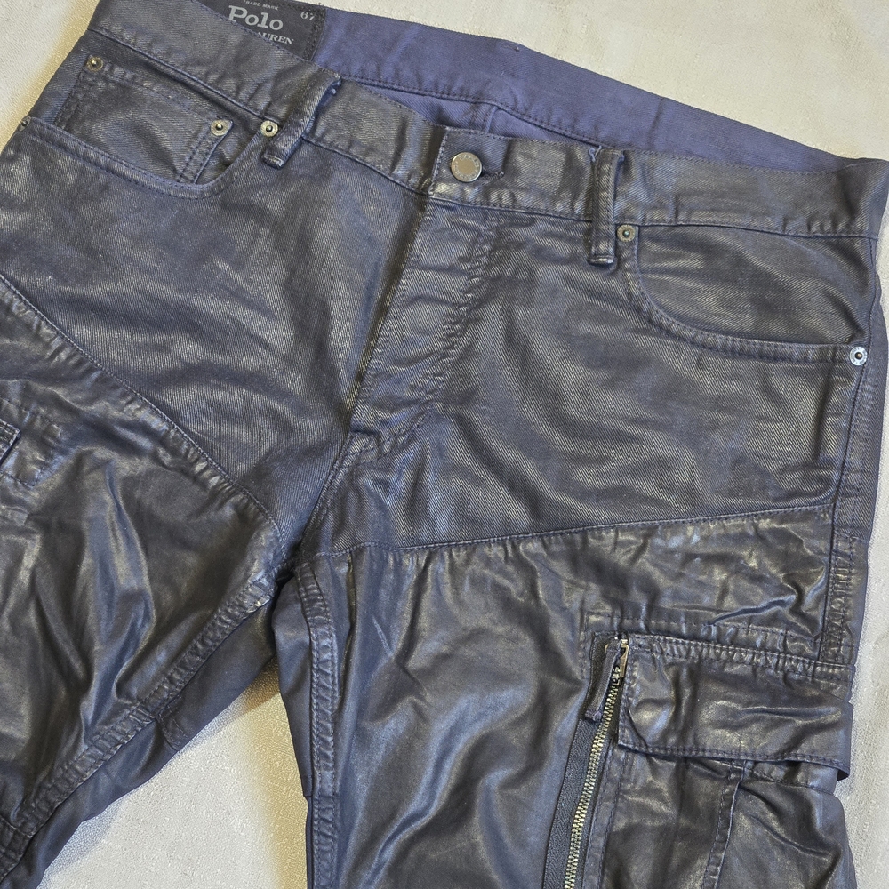 Polo Ralph Lauren Men's Navy Streetwear Waxed Denim Cargo Pants Size 34x30